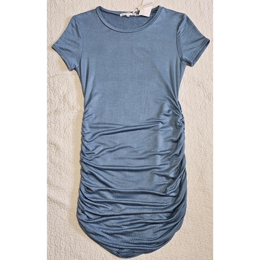 NWT Antistar Blue Ruched Super Soft T-Shirt Dress
